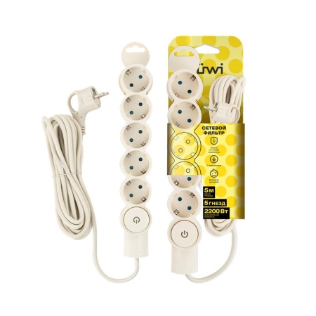 Фильтр сетевой 5х5м с/з с выкл 2кВт 10А/2 сл. кость Duwi 32573 4 Фильтр сетевой 5х5м с/з с выкл 2кВт 10А/2 сл. кость Duwi 32573 4