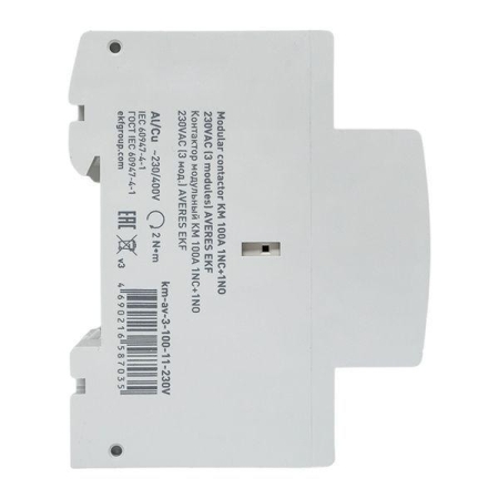 Контактор модульный КМ 100А 1NC+1NO 230В AC (3 мод.) AVERES EKF km-av-3-100-11-230V Контактор модульный КМ 100А 1NC+1NO 230В AC (3 мод.) AVERES EKF km-av-3-100-11-230V