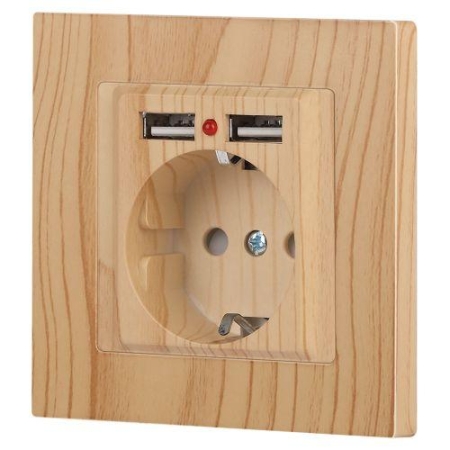 Розетка 1-м СП Accent 6-410-11 16А IP20 250В P+E Schuko + 2хUSB защ. шторки сосна Intro Б0063720 Розетка 1-м СП Accent 6-410-11 16А IP20 250В P+E Schuko + 2хUSB защ. шторки сосна Intro Б0063720