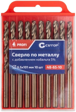 Набор сверл по металлу Profi 6.5х101мм с кобальтом 5проц. (уп.10шт) Cutop 48-65-10 Набор сверл по металлу Profi 6.5х101мм с кобальтом 5проц. (уп.10шт) Cutop 48-65-10