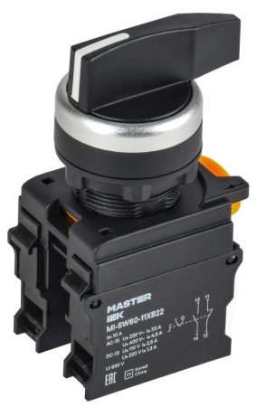 Переключатель 2 полож. 1НО+1НЗ возвратный длин. ручка MASTER IEK MI-SW60-11XB22-3-25-2-K02
