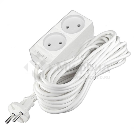 Удлинитель 2х10м без заземл. 10А IP20 2.2кВт ПВС 2х1 бел. DOMTOK 2345