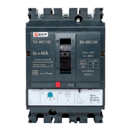 Выключатель автоматический 3п 100/40А 36кА ВА-99C Compact NS PROxima EKF mccb99C-100-40