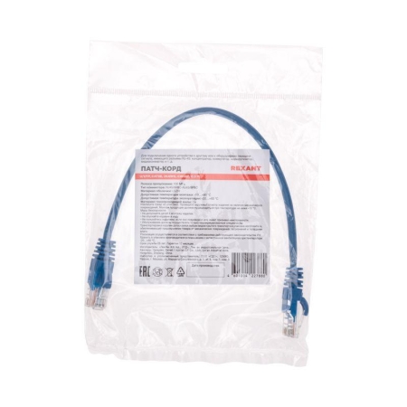 Патч-корд U/UTP CAT 5e RJ45-RJ45 26AWG LSZH син. 0.3м Rexant 02-0104-03 Патч-корд U/UTP CAT 5e RJ45-RJ45 26AWG LSZH син. 0.3м Rexant 02-0104-03