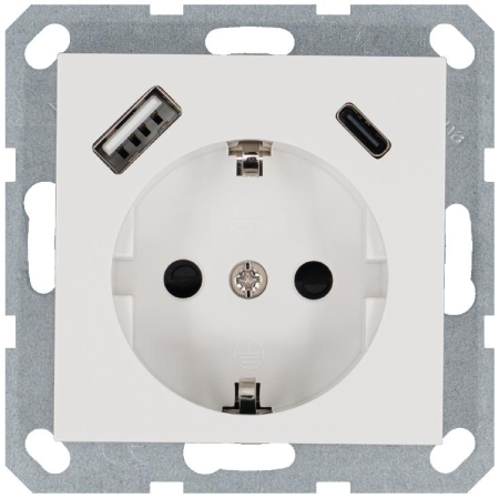 Розетка Shuko 16А с заземл. защ. шторки с 2-мя заряд. устройствами USB тип A+C 25Вт механизм бел. глянцевый Jasmart G5501USB-25W Розетка Shuko 16А с заземл. защ. шторки с 2-мя заряд. устройствами USB тип A+C 25Вт механизм бел. глянцевый Jasmart G5501USB-25W