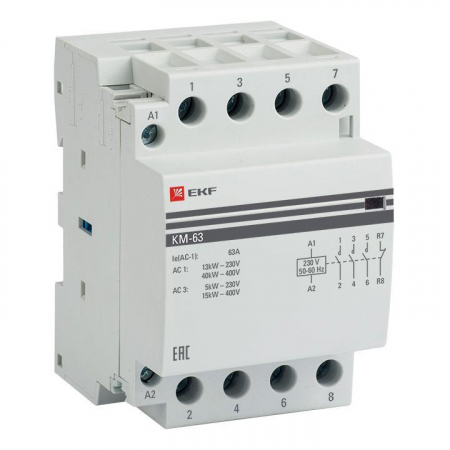 Контактор модульный КМ 63А 3NО+NC (3 мод.) EKF km-3-63-31 Контактор модульный КМ 63А 3NО+NC (3 мод.) EKF km-3-63-31