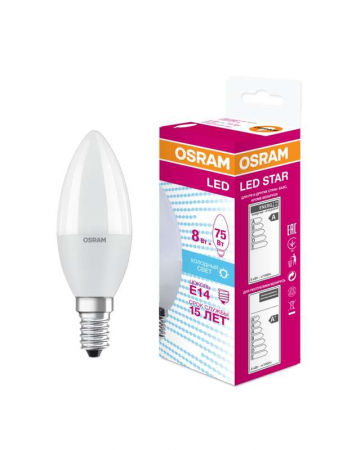 Лампа светодиодная LED Star Classic B 75 7.5W/840 7.5Вт свеча матовая 4000К нейтр. бел. E14 806лм 220-240В пластик. OSRAM 4058075210714 Лампа светодиодная LED Star Classic B 75 7.5W/840 7.5Вт свеча матовая 4000К нейтр. бел. E14 806лм 220-240В пластик. OSRAM 4058075210714