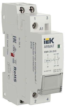 Контактор модульный KMR 20А 230В AC 2НЗ ARMAT IEK AR-KMR10-020-02-230 Контактор модульный KMR 20А 230В AC 2НЗ ARMAT IEK AR-KMR10-020-02-230