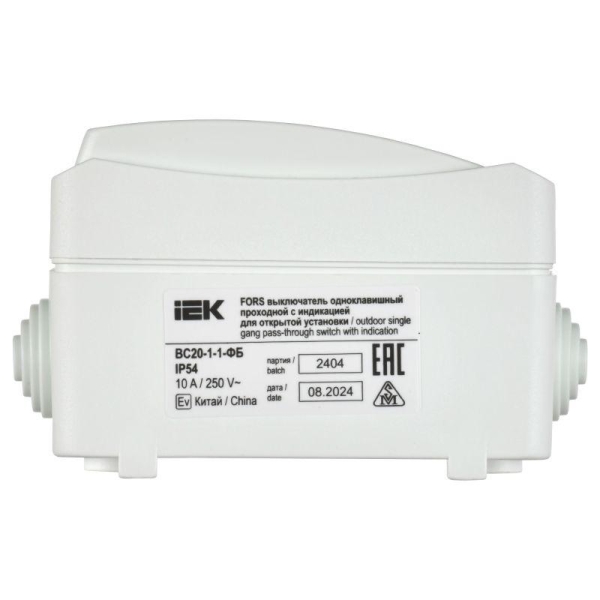 Выключатель проходной 1-кл. ОП Форс IP54 ВС20-1-1-ФБ с индикацией бел. IEK EVS11-K01-10-54-DC