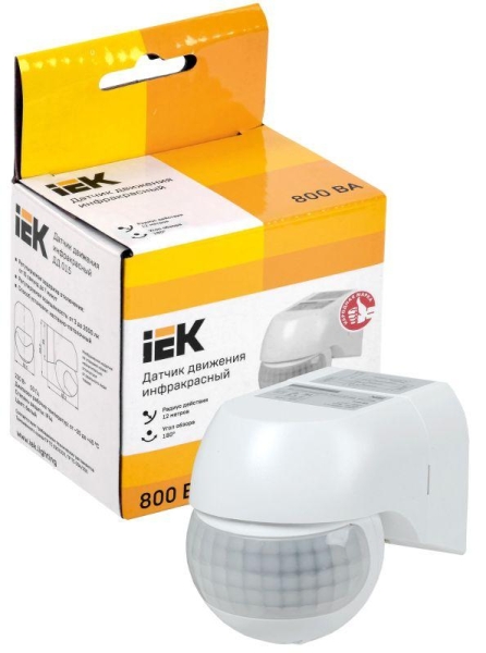 Датчик движения ДД 015 800Вт угол обз. 180град. 12м IP44 бел. IEK LDD10-015-800-001