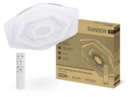 Светильник светодиодный GEO RAINBOW 120Вт 230В 3000-6500К 8400лм 500х50мм с пультом ДУ IN HOME 4690612035802 Светильник светодиодный GEO RAINBOW 120Вт 230В 3000-6500К 8400лм 500х50мм с пультом ДУ IN HOME 4690612035802
