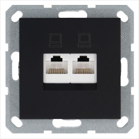 Розетка компьютерная 2-м RJ45 IP20 кат. 5E механизм черн. матов. soft touch Jasmart G6106PB Розетка компьютерная 2-м RJ45 IP20 кат. 5E механизм черн. матов. soft touch Jasmart G6106PB