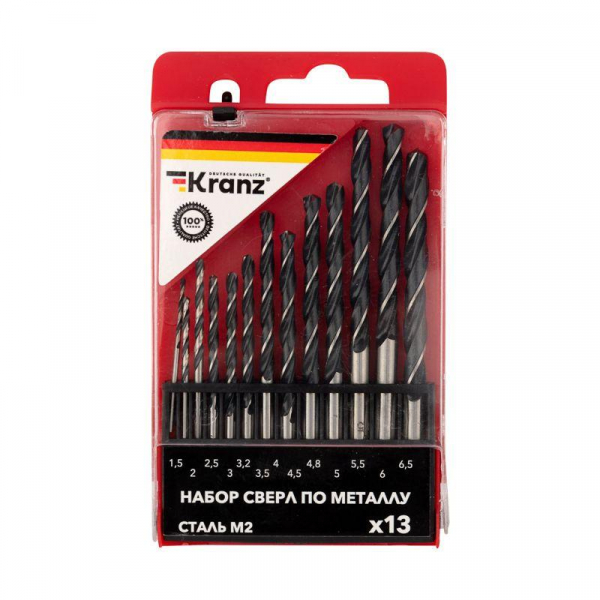 Набор сверл по металлу (HSS) диаметр 1.5-6.5мм (13шт) Kranz KR-91-0631 Набор сверл по металлу (HSS) диаметр 1.5-6.5мм (13шт) Kranz KR-91-0631