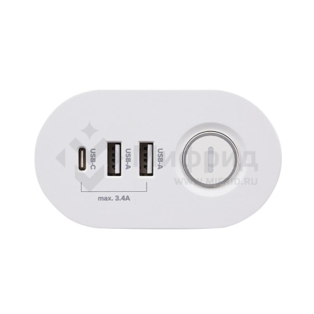 Удлинитель 3х1.5м на струбцине с заземл. с выкл. 3 USB выхода (2А+1С) IP20 ПВС 3х1 ETD-03U-150-wh (3х1.5) бел. JAZZway 5059535