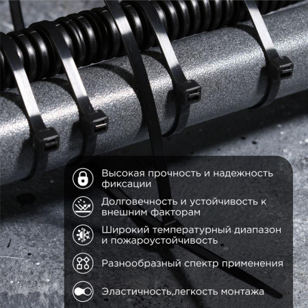 Хомут кабельный 7.6х400 нейл. черн. (уп.100шт) Rexant 07-0401-8 Хомут кабельный 7.6х400 нейл. черн. (уп.100шт) Rexant 07-0401-8