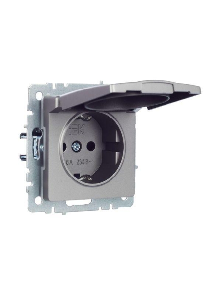 Розетка BRITE РСбш10-3-44-БрС 16А IP44 с заземл. защ. шторки с крышкой механизм сталь IEK BR-R16-16-44-K46
