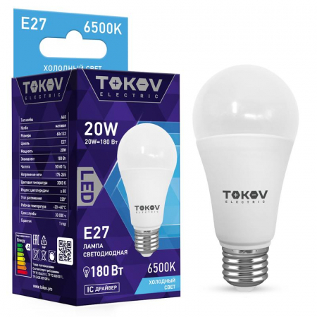 Лампа светодиодная 20Вт А60 6500К Е27 176-264В TOKOV ELECTRIC TKE-A60-E27-20-6.5K Лампа светодиодная 20Вт А60 6500К Е27 176-264В TOKOV ELECTRIC TKE-A60-E27-20-6.5K