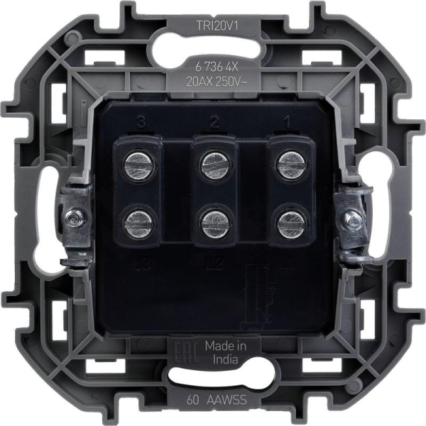 Выключатель 3-кл. Inspiria 20А IP20 250В 10AX механизм сл. кость IEK 673641