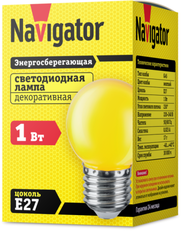Лампа светодиодная 71 830 NLL-G45-1-230-Y-E27 1Вт шар E27 176-264В Navigator 71830 Лампа светодиодная 71 830 NLL-G45-1-230-Y-E27 1Вт шар E27 176-264В Navigator 71830