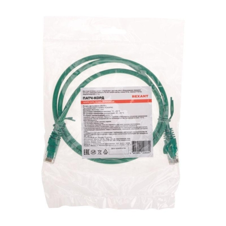 Патч-корд U/UTP CAT 6 RJ45-RJ45 26AWG LSZH зел. 1м Rexant 02-0296-1