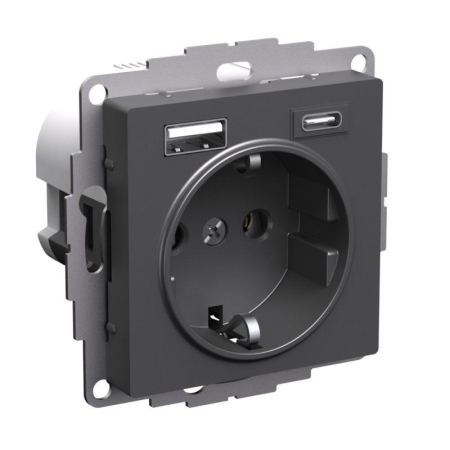 Розетка AtlasDesign 16А с 2-мя заряд. устройствами USB тип A+C 5В/2.4А/3.0А 2х5В/1.5А механизм базальт SE ATN001432 Розетка AtlasDesign 16А с 2-мя заряд. устройствами USB тип A+C 5В/2.4А/3.0А 2х5В/1.5А механизм базальт SE ATN001432