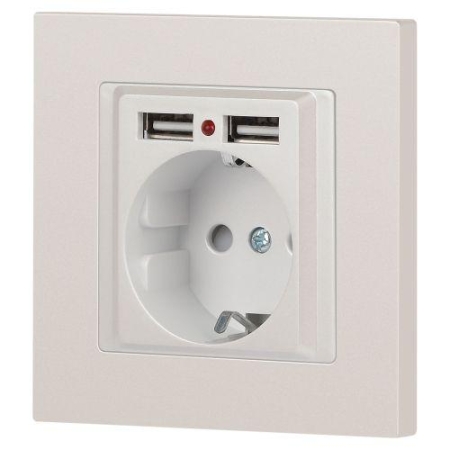 Розетка 1-м СП Accent 6-410-06 16А IP20 250В P+E Schuko + 2хUSB защ. шторки перламутр. Intro Б0063700 Розетка 1-м СП Accent 6-410-06 16А IP20 250В P+E Schuko + 2хUSB защ. шторки перламутр. Intro Б0063700