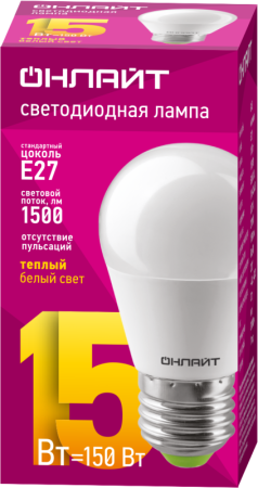 Лампа светодиодная 90 461 OLL-G45-15-230-2.7K-E27-FR ОНЛАЙТ 90461 Лампа светодиодная 90 461 OLL-G45-15-230-2.7K-E27-FR ОНЛАЙТ 90461