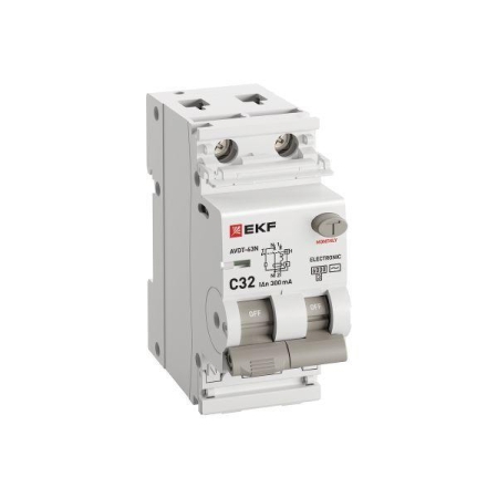 Выключатель автоматический дифференциального тока 2п (1P+N) C 32А 300мА тип AC 6кА АВДТ-63N (электрон.) PROxima EKF D63N26E32C300 Выключатель автоматический дифференциального тока 2п (1P+N) C 32А 300мА тип AC 6кА АВДТ-63N (электрон.) PROxima EKF D63N26E32C300