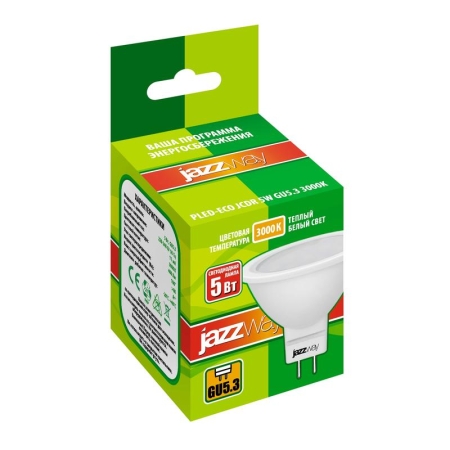 Лампа светодиодная PLED-ECO 5Вт JCDR MR16 рефлектор матовая 3000К тепл. бел. GU5.3 400лм 230В 50Гц JazzWay 1037077A Лампа светодиодная PLED-ECO 5Вт JCDR MR16 рефлектор матовая 3000К тепл. бел. GU5.3 400лм 230В 50Гц JazzWay 1037077A