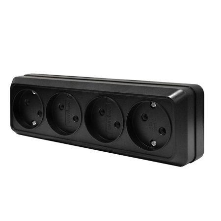 Розетка 4-м ОП Олимп 16А IP20 без заземл. черн. Universal 2219 Розетка 4-м ОП Олимп 16А IP20 без заземл. черн. Universal 2219