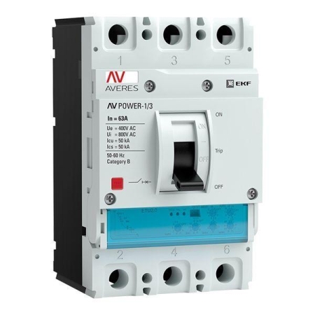 Выключатель автоматический 3п 63А 50кА AV POWER-1/3 ETU2.0 AVERES EKF mccb-13-63-2.0-av Выключатель автоматический 3п 63А 50кА AV POWER-1/3 ETU2.0 AVERES EKF mccb-13-63-2.0-av
