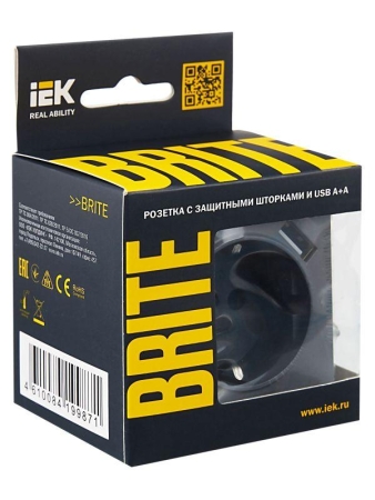 Розетка BRITE РЮш10-1-БрМ 16А с USB A+A 2.1А с заземл. защ. шторки механизм маренго IEK BR-R14-16-U21-D21-K35 Розетка BRITE РЮш10-1-БрМ 16А с USB A+A 2.1А с заземл. защ. шторки механизм маренго IEK BR-R14-16-U21-D21-K35