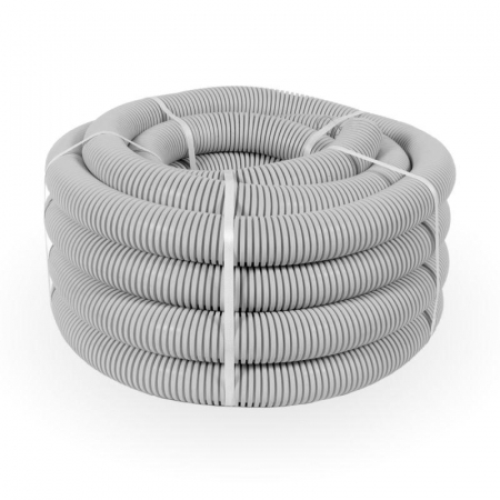 Труба гофрированная ПВХ легкая d40мм с протяжкой 350 Н сер. (уп.15м) Промрукав PR.014231