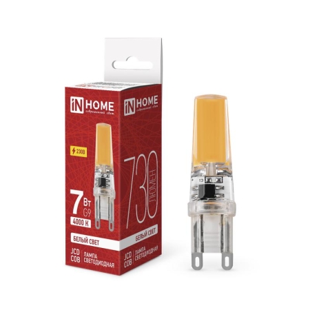 Лампа светодиодная LED-JCD-COB 7Вт 230В G9 4000К 730лм IN HOME 4690612060354 Лампа светодиодная LED-JCD-COB 7Вт 230В G9 4000К 730лм IN HOME 4690612060354