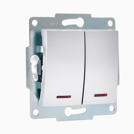 Выключатель 2-кл. 1п СП Karina 10А IP20 с подсветкой механизм матов. серебр. LEZARD 707-4388-112