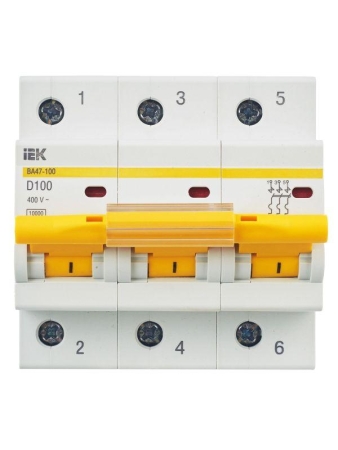 Выключатель автоматический модульный 3п D 100А 10кА ВА47-100 KARAT IEK MVA40-3-100-D Выключатель автоматический модульный 3п D 100А 10кА ВА47-100 KARAT IEK MVA40-3-100-D