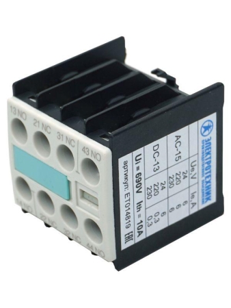 Блок-контакт 3RH1911-1FA22 4п 2НО+2НЗ IP20 для контакторов типоразмера S00 фронтальный винтов. клеммы Электротехник ET014819