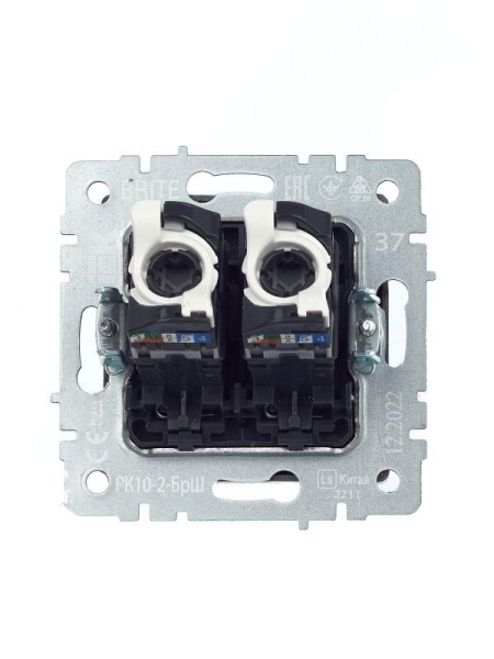 Розетка компьютерная двойн. СП RJ45 кат.5E BRITE РК10-2-БрШ механизм шампань IEK BR-K20-1-K37 Розетка компьютерная двойн. СП RJ45 кат.5E BRITE РК10-2-БрШ механизм шампань IEK BR-K20-1-K37
