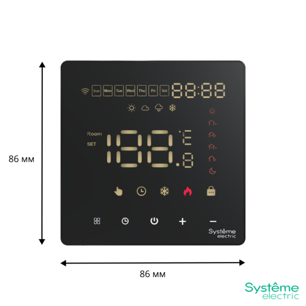 Термостат программируемый ArtGallery 16А с Wi-Fi для электрич. теплого пола моноблочный черн. SE GAL001038