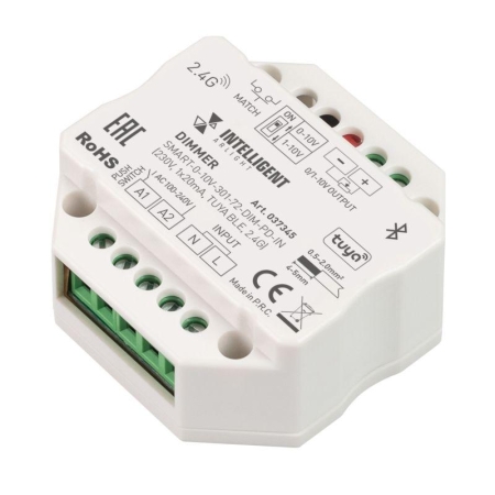 Диммер SMART-0-10V-301-72-DIM-PD-IN (230В 1х20мА TUYA BLE 2.4G) (IP20 пластик) INTELLIGENT ARLIGHT 037345 Диммер SMART-0-10V-301-72-DIM-PD-IN (230В 1х20мА TUYA BLE 2.4G) (IP20 пластик) INTELLIGENT ARLIGHT 037345
