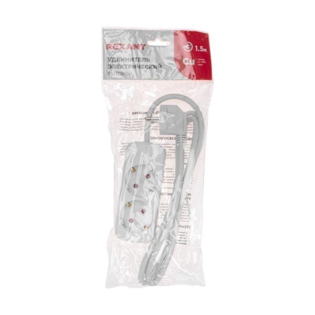 Удлинитель 2х1.5м с заземл. STANDARD 3х1кв.мм бел. Rexant 13-4003 Удлинитель 2х1.5м с заземл. STANDARD 3х1кв.мм бел. Rexant 13-4003