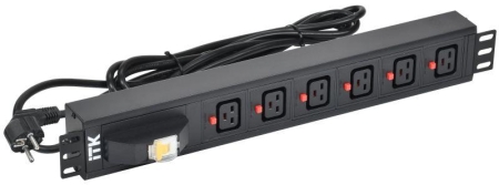 Блок розеток 6 мест PDU C19 с фиксатором вилки с автоматом на 16А 1.5U кабель 3м вилка нем. станд. алюм. профиль черн. ITK PH21-06C19-11 Блок розеток 6 мест PDU C19 с фиксатором вилки с автоматом на 16А 1.5U кабель 3м вилка нем. станд. алюм. профиль черн. ITK PH21-06C19-11