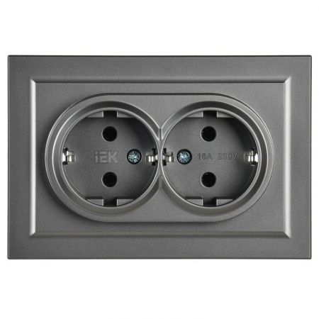 Розетка 2-м СП BRITE РС12-3-БрС 16А в сборе с заземл. без защ. шторок сталь IEK BR-R21-16-K46-F