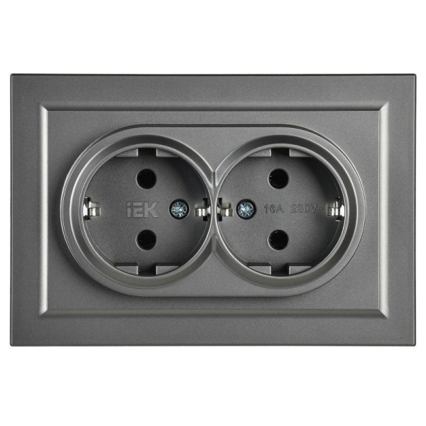 Розетка 2-м СП BRITE РС12-3-БрС 16А в сборе с заземл. без защ. шторок сталь IEK BR-R21-16-K46-F