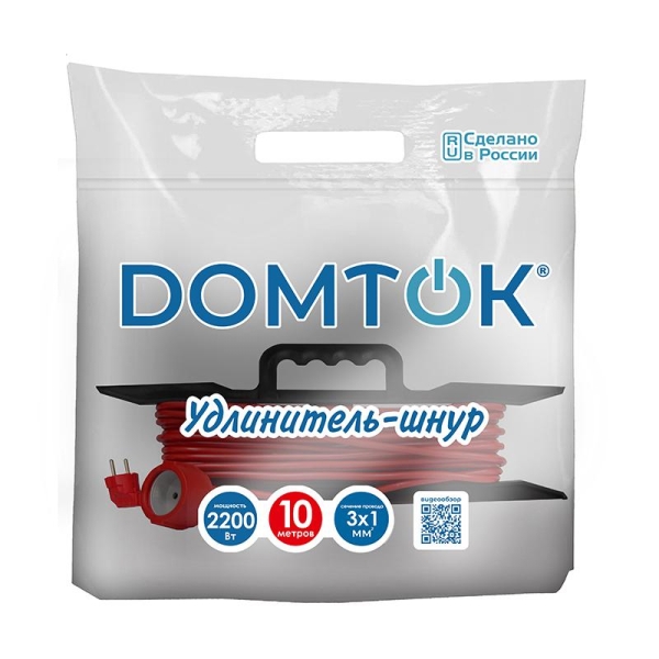 Удлинитель-шнур на рамке 1х10м с заземл. 10А IP20 2.2кВт ПВС 3х1 DOMTOK 2478 Удлинитель-шнур на рамке 1х10м с заземл. 10А IP20 2.2кВт ПВС 3х1 DOMTOK 2478