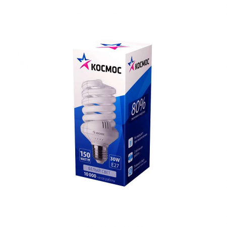 Лампа люминесцентная компакт. SPC 30Вт E27 спиральная 4200К КОСМОС LKsmSPC30wE2742 Лампа люминесцентная компакт. SPC 30Вт E27 спиральная 4200К КОСМОС LKsmSPC30wE2742