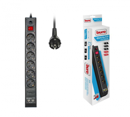 Удлинитель с сетевым фильтром 6х1.8м с заземл. 10А IP20 BU-SP1.8_USB_2A 2.2кВт 2хUSB CCA черн. BURO 992310 Удлинитель с сетевым фильтром 6х1.8м с заземл. 10А IP20 BU-SP1.8_USB_2A 2.2кВт 2хUSB CCA черн. BURO 992310