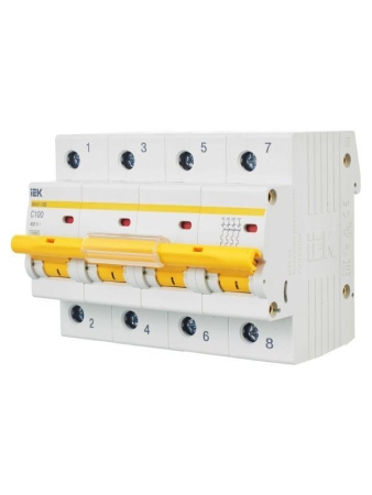 Выключатель автоматический модульный 4п C 100А 10кА ВА47-100 KARAT IEK MVA40-4-100-C Выключатель автоматический модульный 4п C 100А 10кА ВА47-100 KARAT IEK MVA40-4-100-C