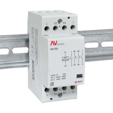 Контактор модульный КМ 25А 2NC+2NO 230В AC (2 мод.) AVERES EKF km-av-2-25-22-230V Контактор модульный КМ 25А 2NC+2NO 230В AC (2 мод.) AVERES EKF km-av-2-25-22-230V