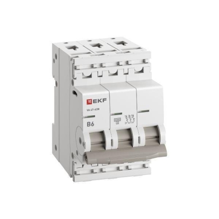 Выключатель автоматический модульный 3п B 6А 6кА ВА 47-63N PROxima EKF M636306B Выключатель автоматический модульный 3п B 6А 6кА ВА 47-63N PROxima EKF M636306B